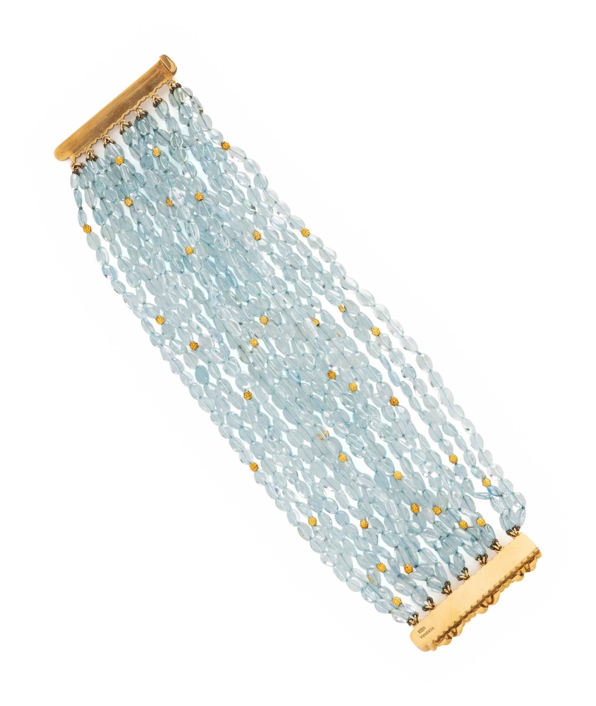 VERDURA, AQUAMARINE AND YELLOW GOLD BEADED BRACELET