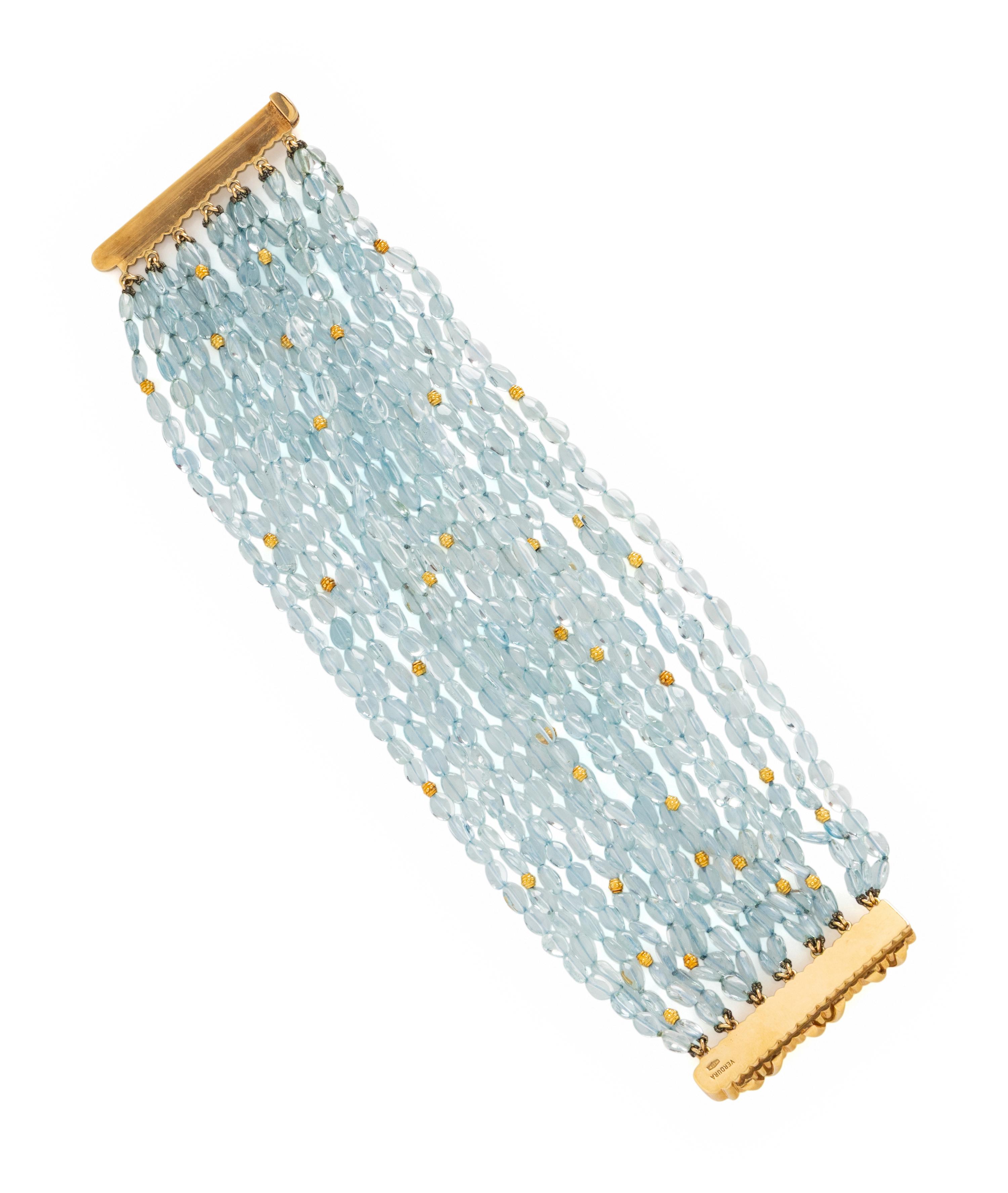 VERDURA, AQUAMARINE AND YELLOW GOLD BEADED BRACELET