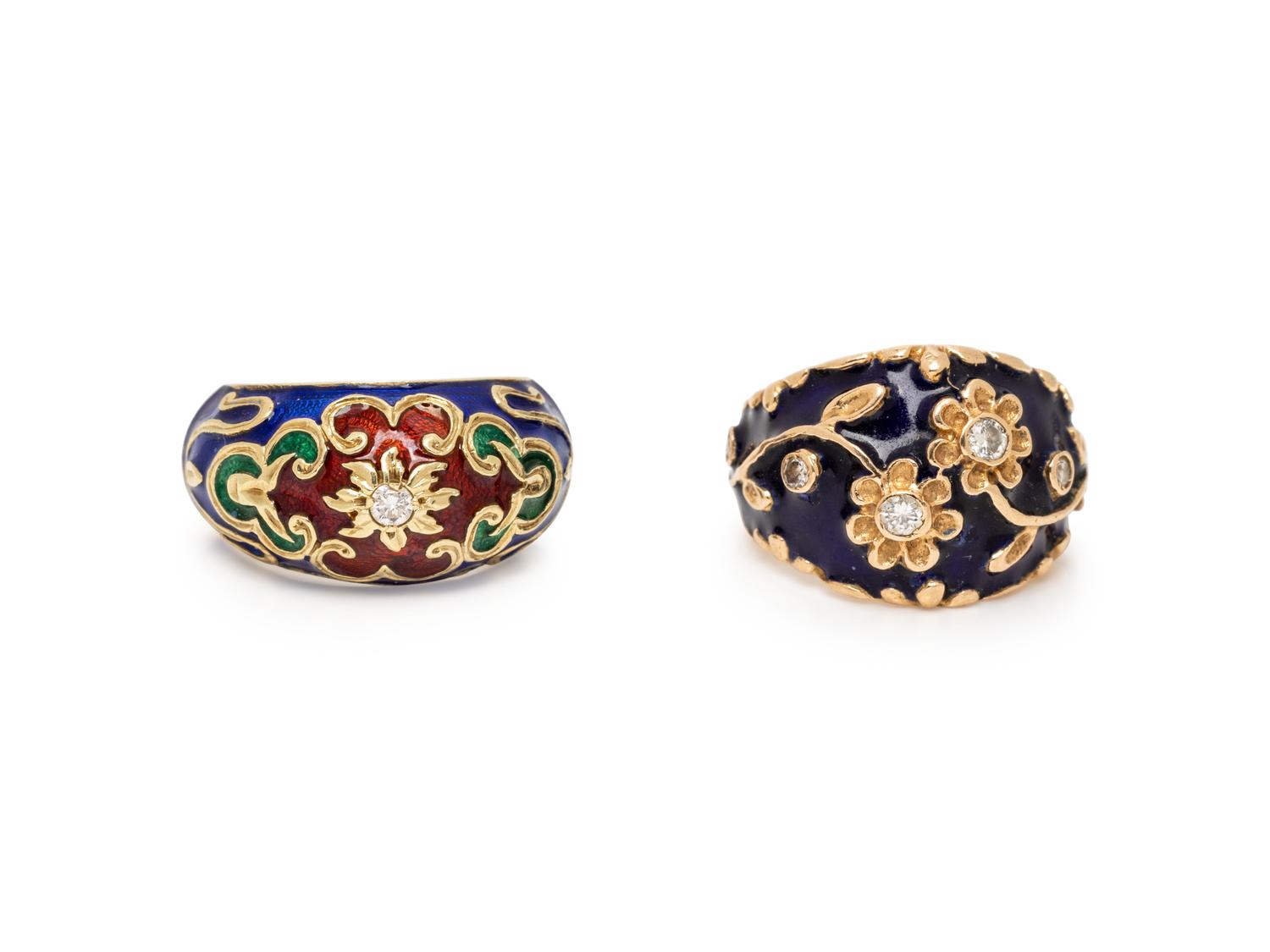 COLLECTION OF DIAMOND AND ENAMEL RINGS
