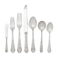 A Gorham Cluny Silver Flatware Service with S. Kirk and Son Repousse Silver Flatware and Serving Articles