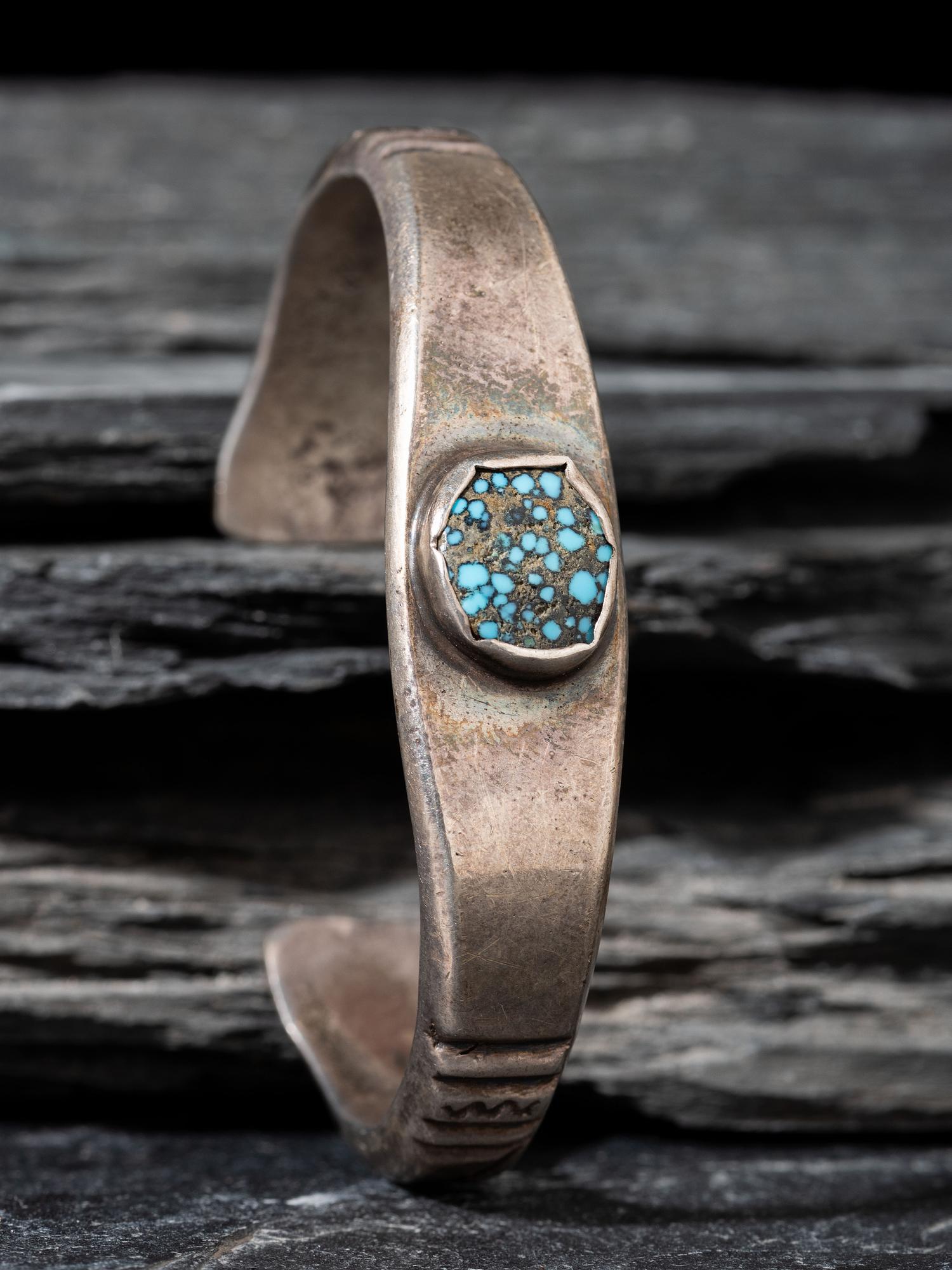 Sand Cast Silver and Lander Blue Turquoise Cuff Bracelet