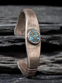 Sand Cast Silver and Lander Blue Turquoise Cuff Bracelet