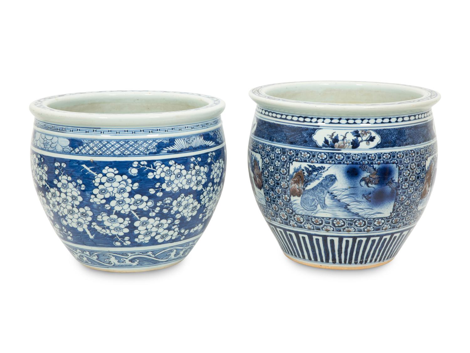 Four Chinese Blue and White Ceramic Jardinieres