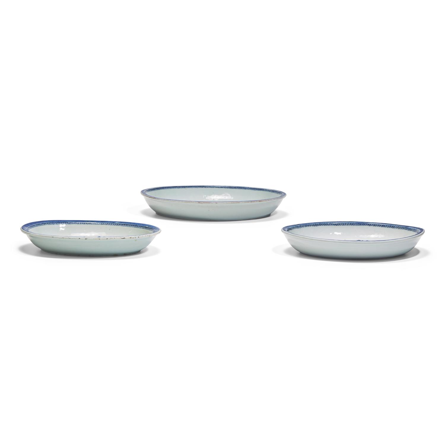 A Group of Three Chinese Export Porcelain Blue Fitzhugh Serving Dishes