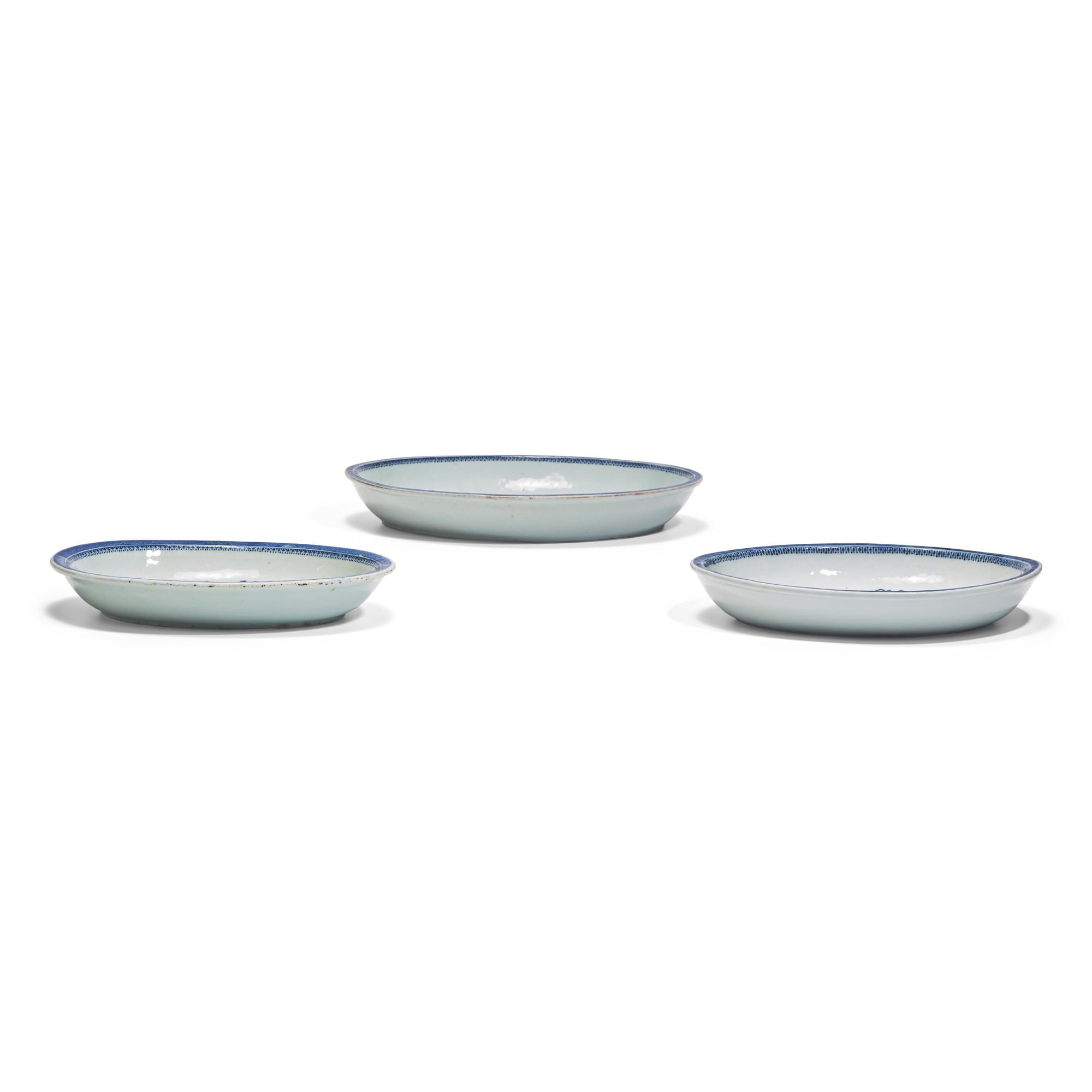 A Group of Three Chinese Export Porcelain Blue Fitzhugh Serving Dishes