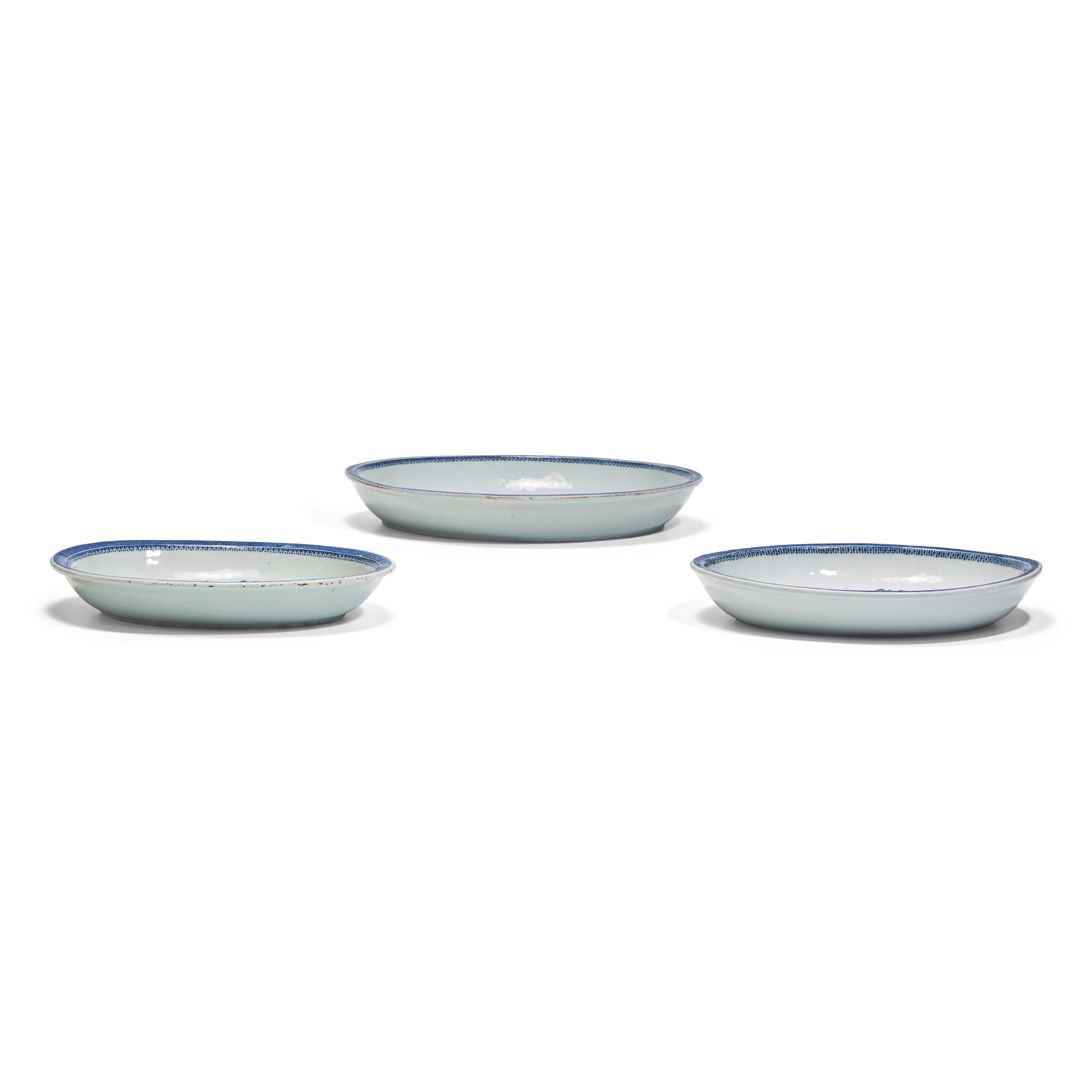 A Group of Three Chinese Export Porcelain Blue Fitzhugh Serving Dishes