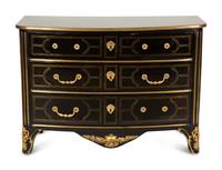 A Regence Style Ebonized and Brass Inlaid Three-Drawer Commode — 20th Century