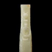A Chinese Pale Celadon Jade Flattened Vase, Late Qing/Republic Period 晚清/民國 青白玉仿古雙耳瓶