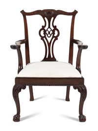 A George III Carved Walnut Open Armchair