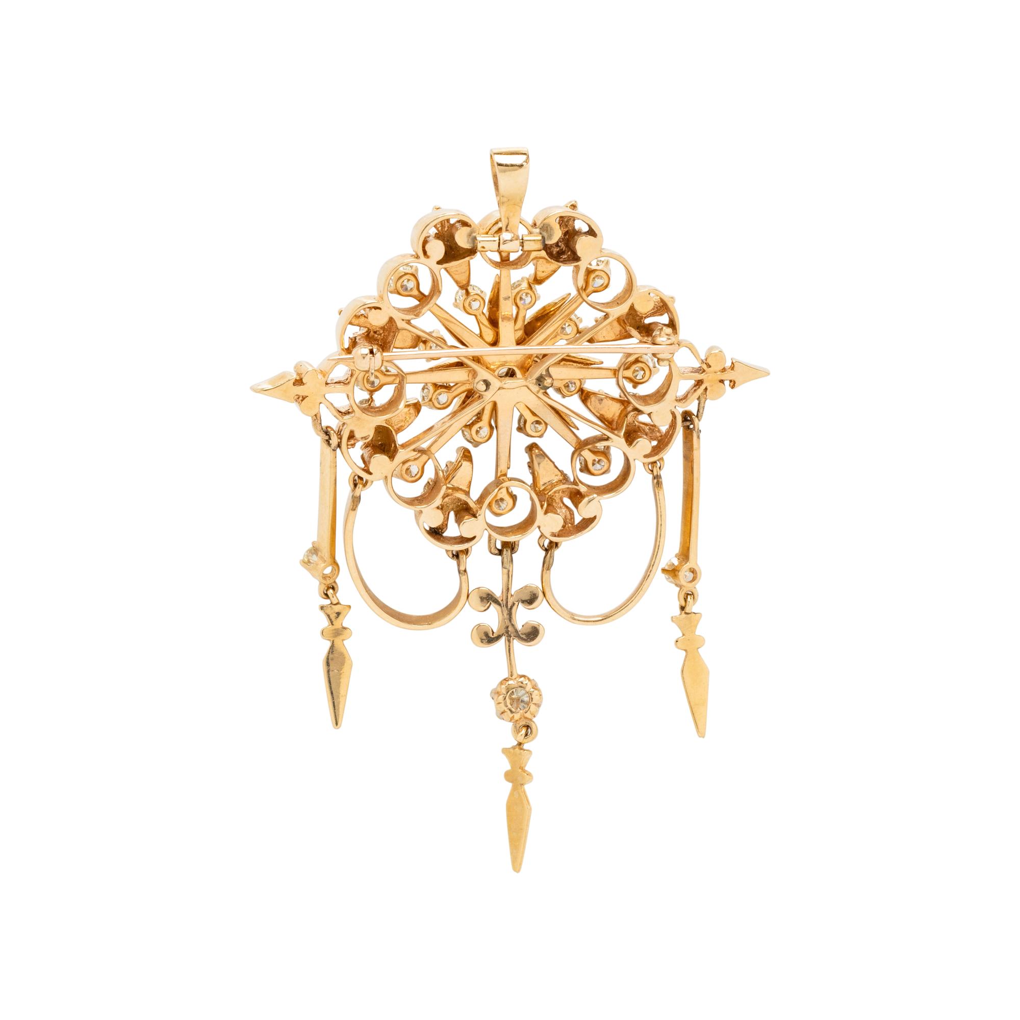 YELLOW GOLD, DIAMOND AND ENAMEL PENDANT/BROOCH