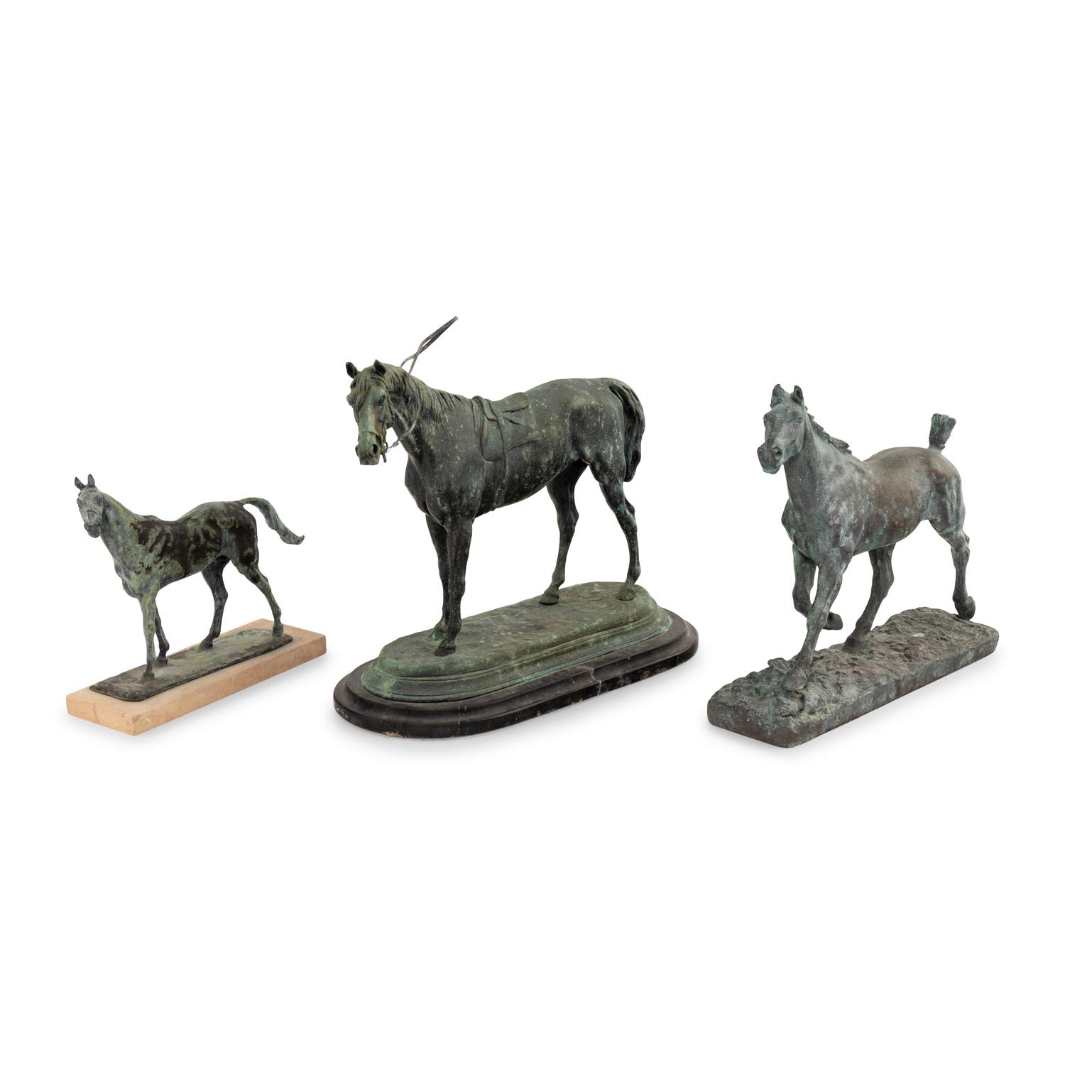 A Group of Three Bronze Horse Sculptures