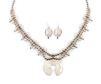 Sterling Silver and Petit Point Turquoise Cluster Squash Blossom Necklace AND Hook Earrings