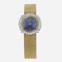 A Ladies Omega Lapis Lazuli and Diamond Dial Watch Swiss