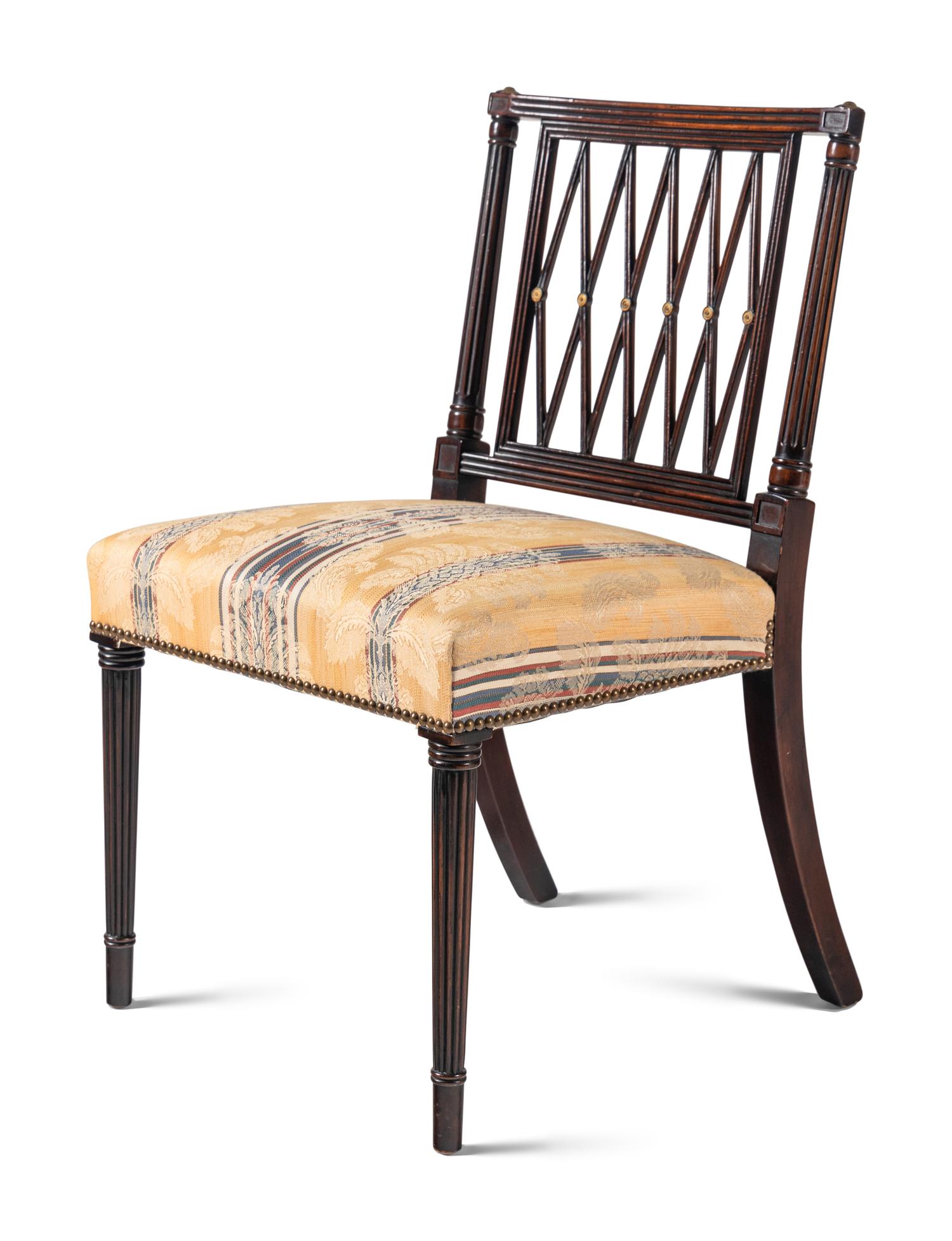 A Set of Ten George III Style Brass Mounted Mahogany Dining Chairs