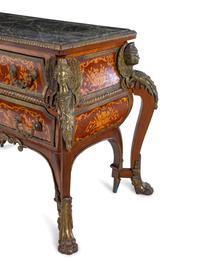 A Louis XIV Style Gilt Bronze Mounted Marquetry Marble-Top Commode After the Model by André-Charles Boulle