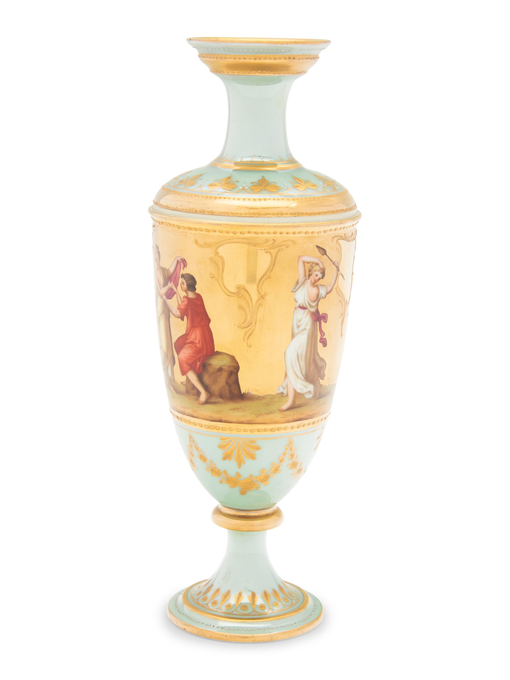 A Vienna Porcelain Iridescent Ground Cabinet Vase