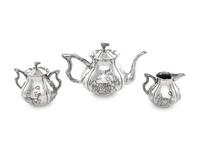 A Chinese Export Silver Three-Piece Tea Service