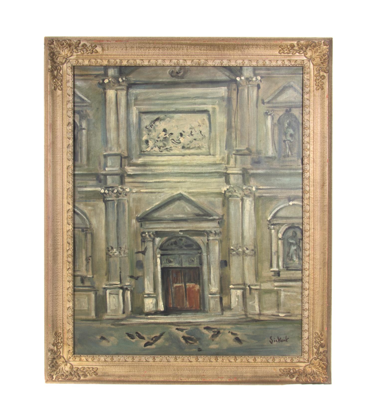 Building Facade with Pigeons