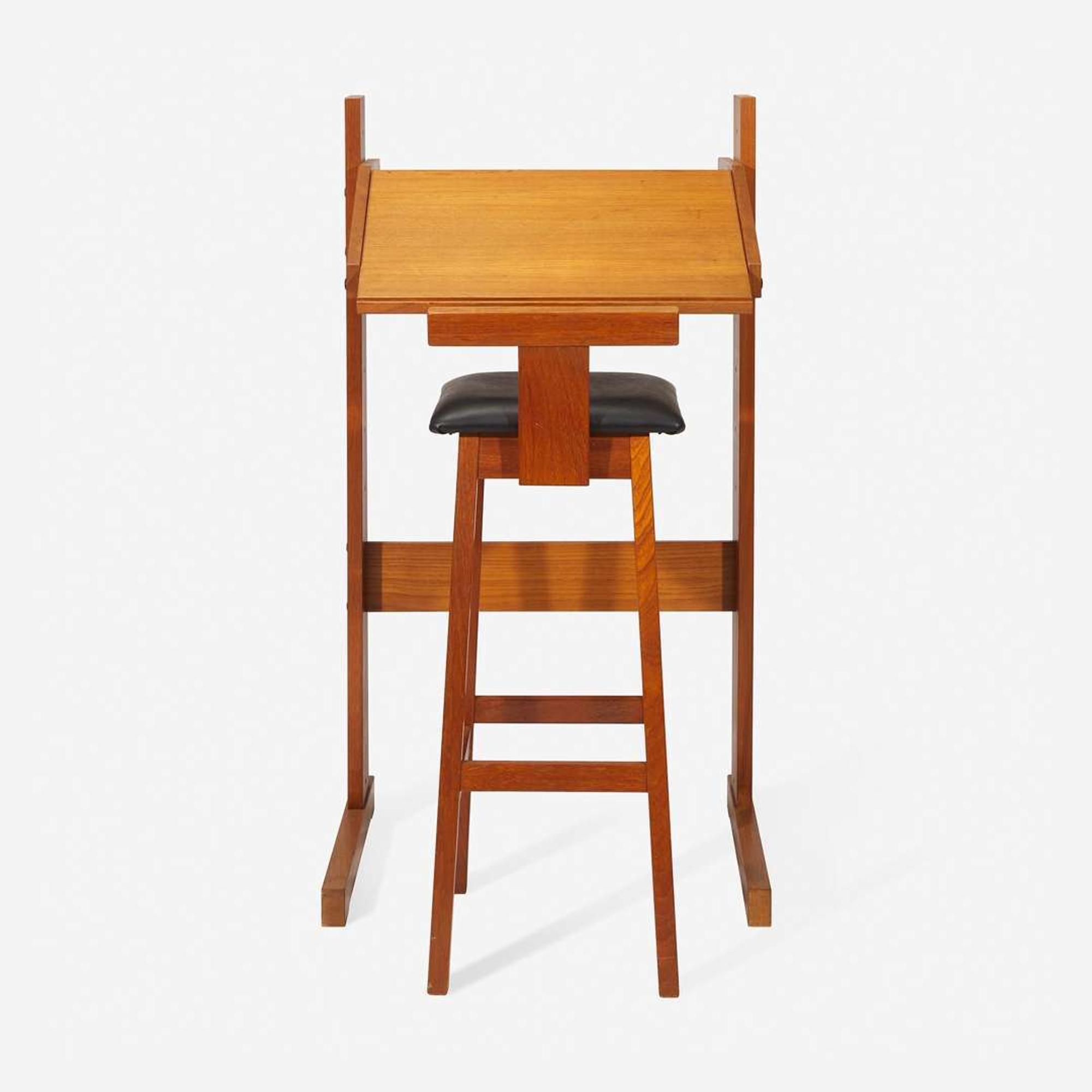 Danish Modern Adjustable-Height Desk or Lectern and Chair, circa 1960s