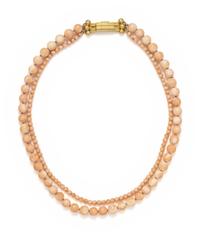 FRENCH, ANGEL SKIN CORAL DOUBLE STRAND NECKLACE