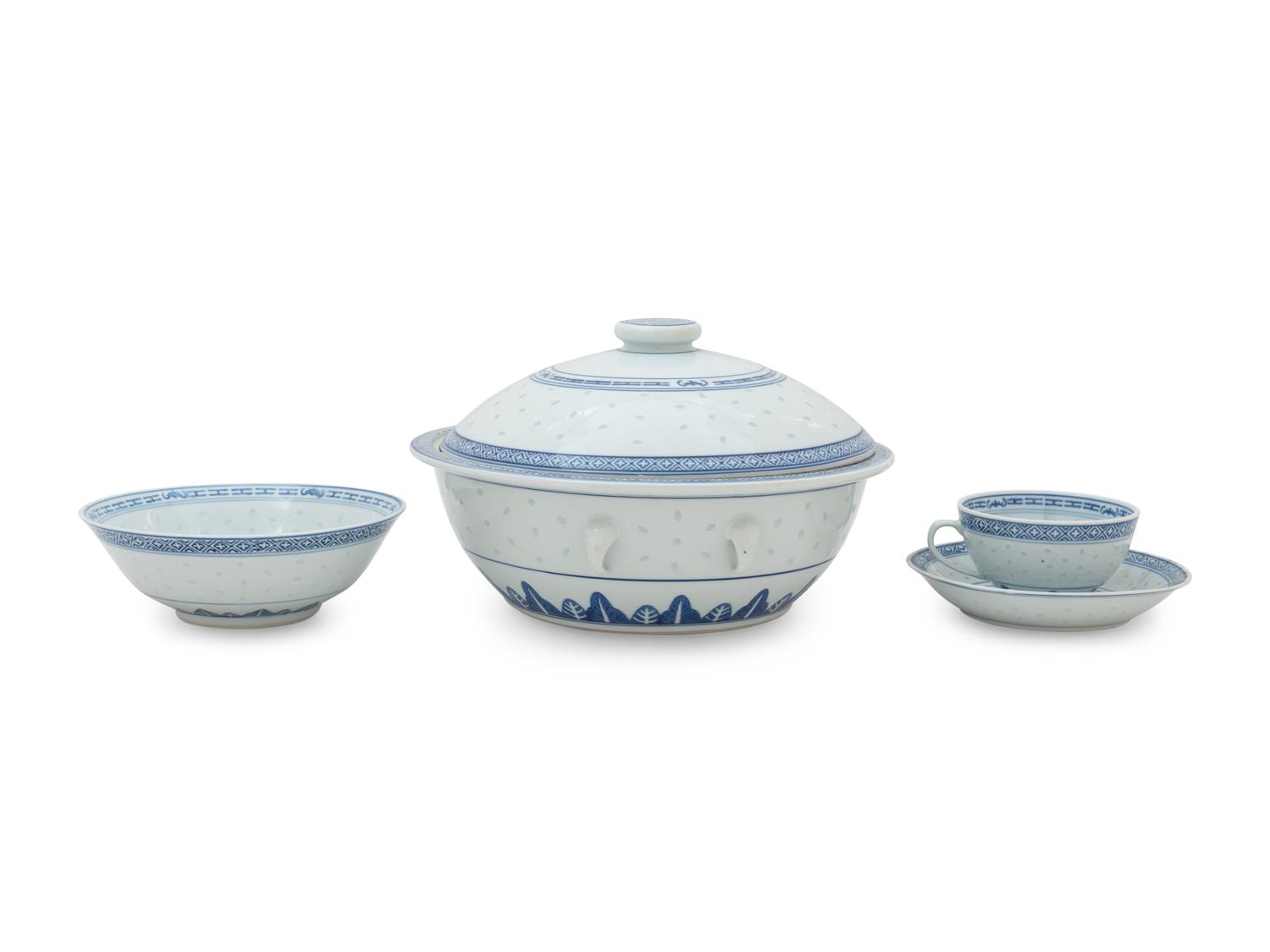 A Partial Set of Chinese Blue and White Porcelain Dinner Service