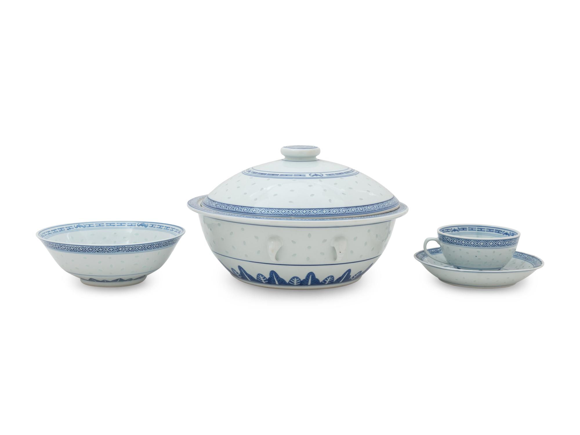 A Partial Set of Chinese Blue and White Porcelain Dinner Service