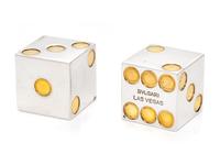BVLGARI, PAIR OF STERLING SILVER AND GILT DICE AND POKER CHIP
