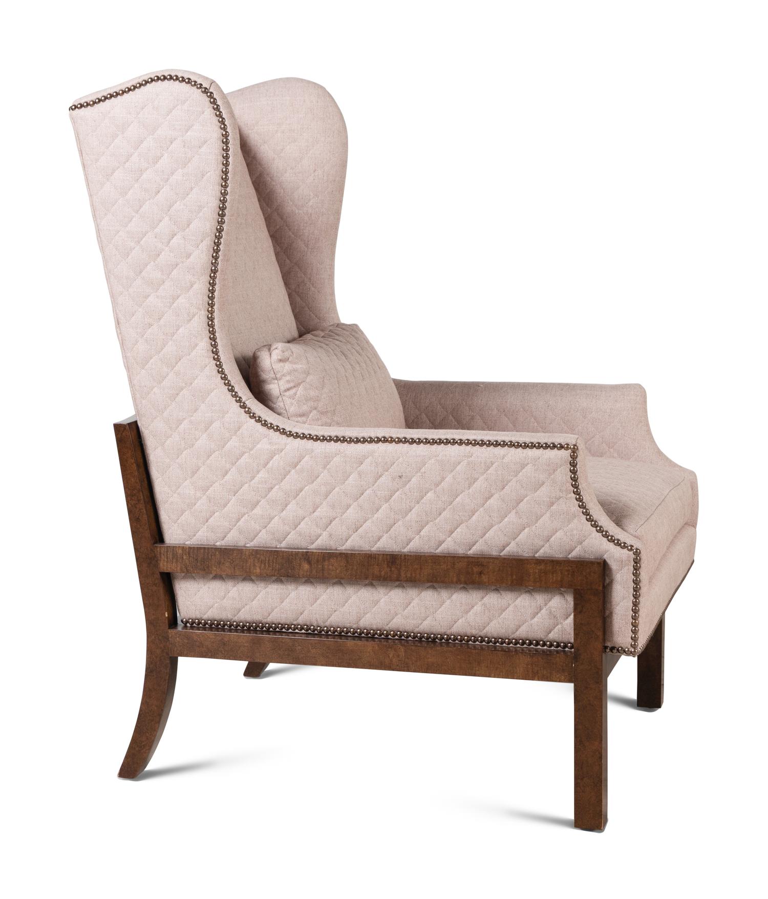 A Pair of Contemporary Stained Maple Wingback Chairs