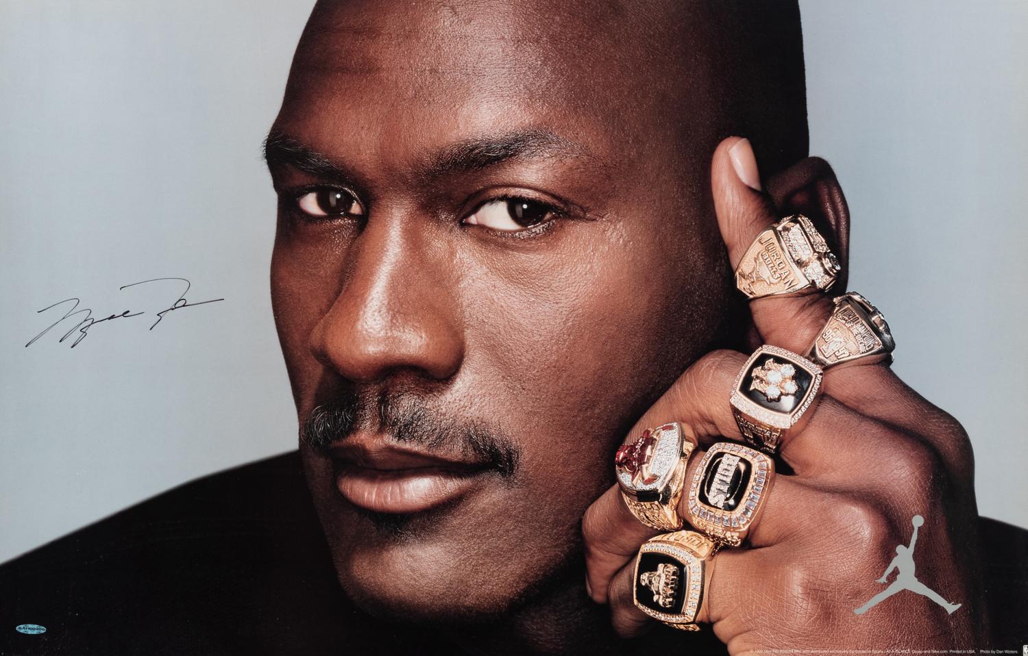 A Michael Jordan Signed Autograph Nike Jumpman Six Rings Poster (Upper Deck Authenticated),
