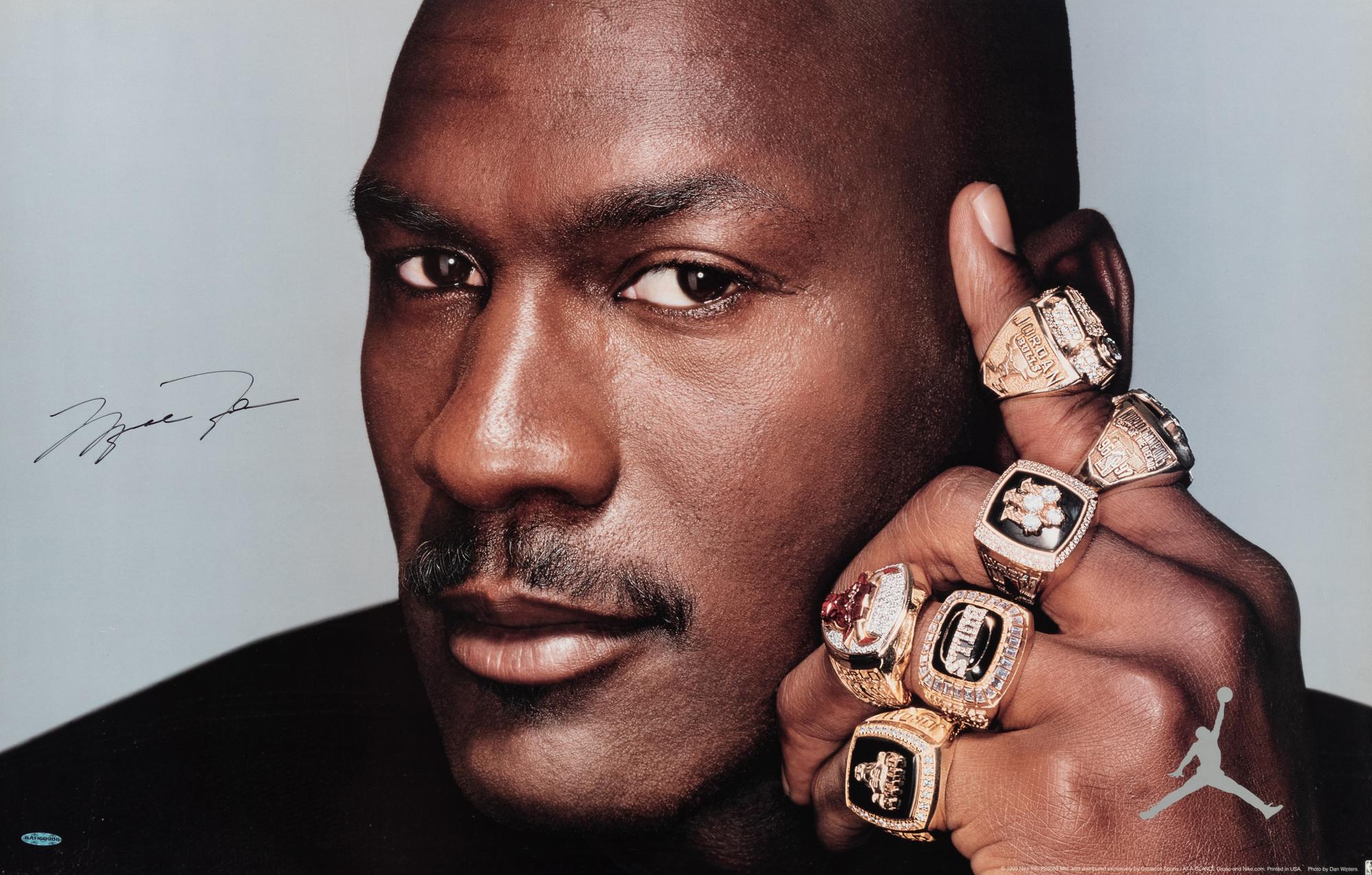 A Michael Jordan Signed Autograph Nike Jumpman Six Rings Poster (Upper Deck Authenticated),