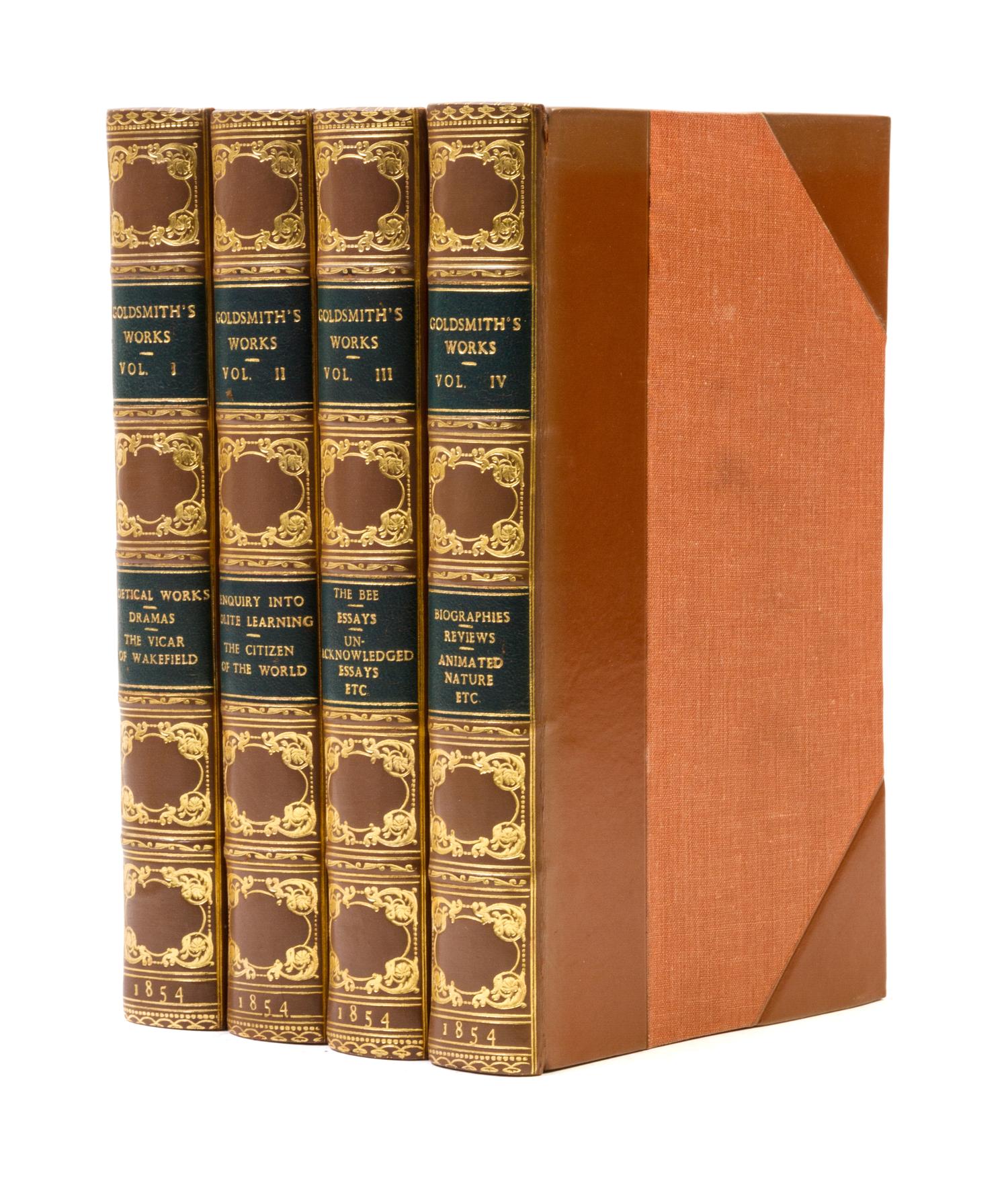 GOLDSMITH, OLIVER. The Works of Oliver Goldsmith. London, 1854. 4 vols. Bound by Bayntun.