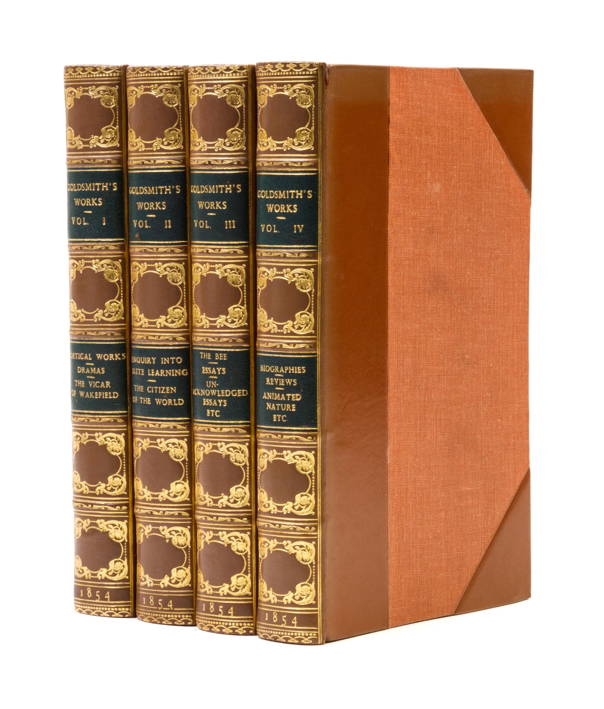 GOLDSMITH, OLIVER. The Works of Oliver Goldsmith. London, 1854. 4 vols. Bound by Bayntun.
