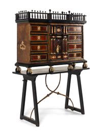 A Flemish Baroque Part Ebonized Walnut Cabinet on Later Stand