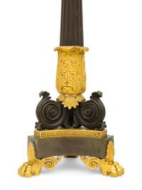 A Pair of Charles X Gilt and Patinated Bronze Seven-Light Candelabra