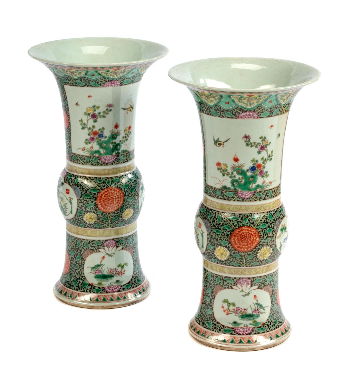 A Pair of Chinese Famille Verte Porcelain Vases
