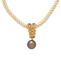 YELLOW GOLD, CULTURED BLACK PEARL, AND DIAMOND NECKLACE