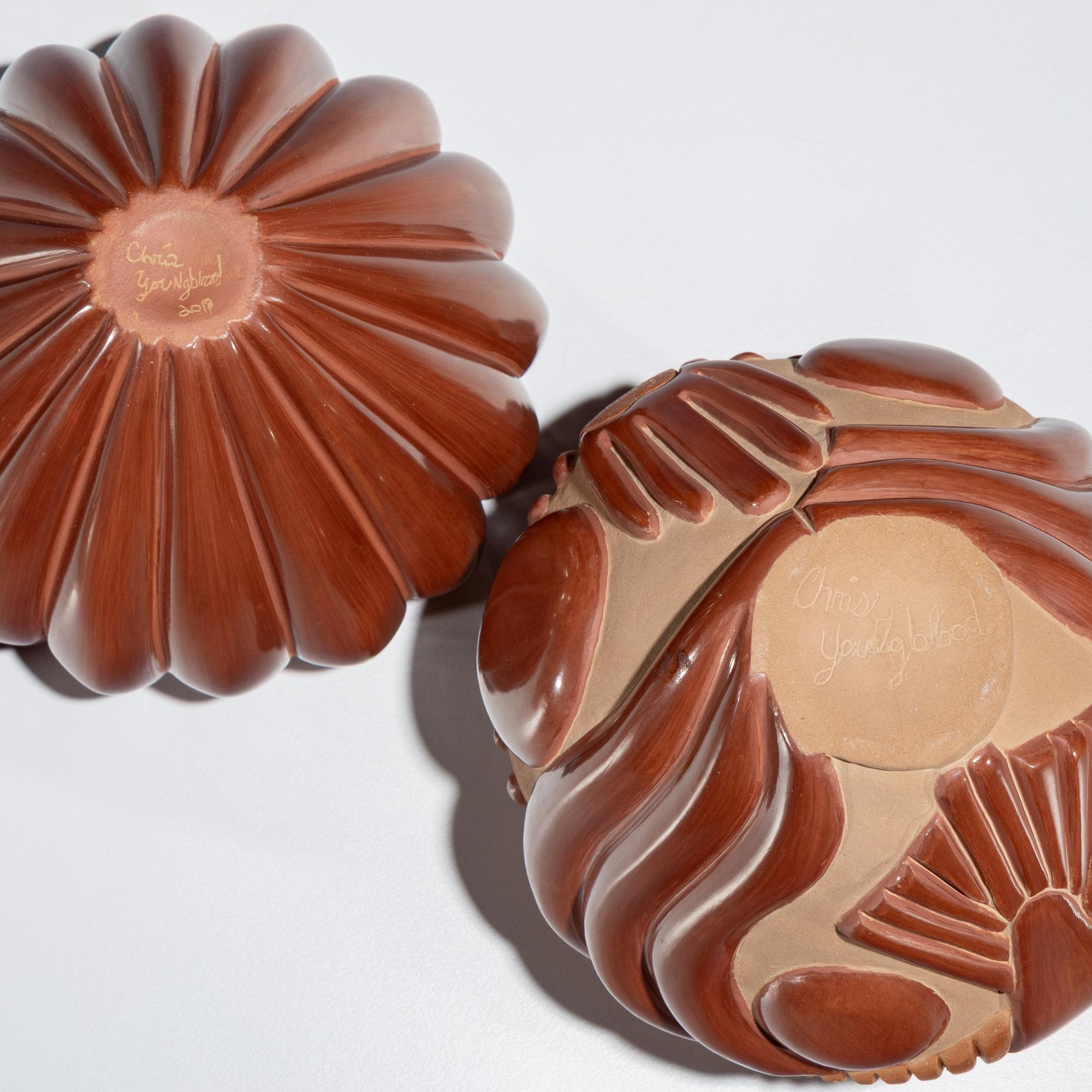 Carved Redware Pottery Vases