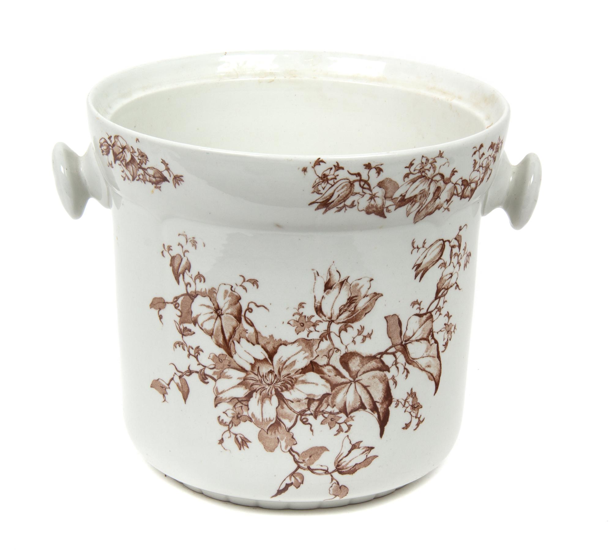An English Transfer Decorated Ceramic Jardiniere Height 9 1/2 inches. — 19TH CENTURY