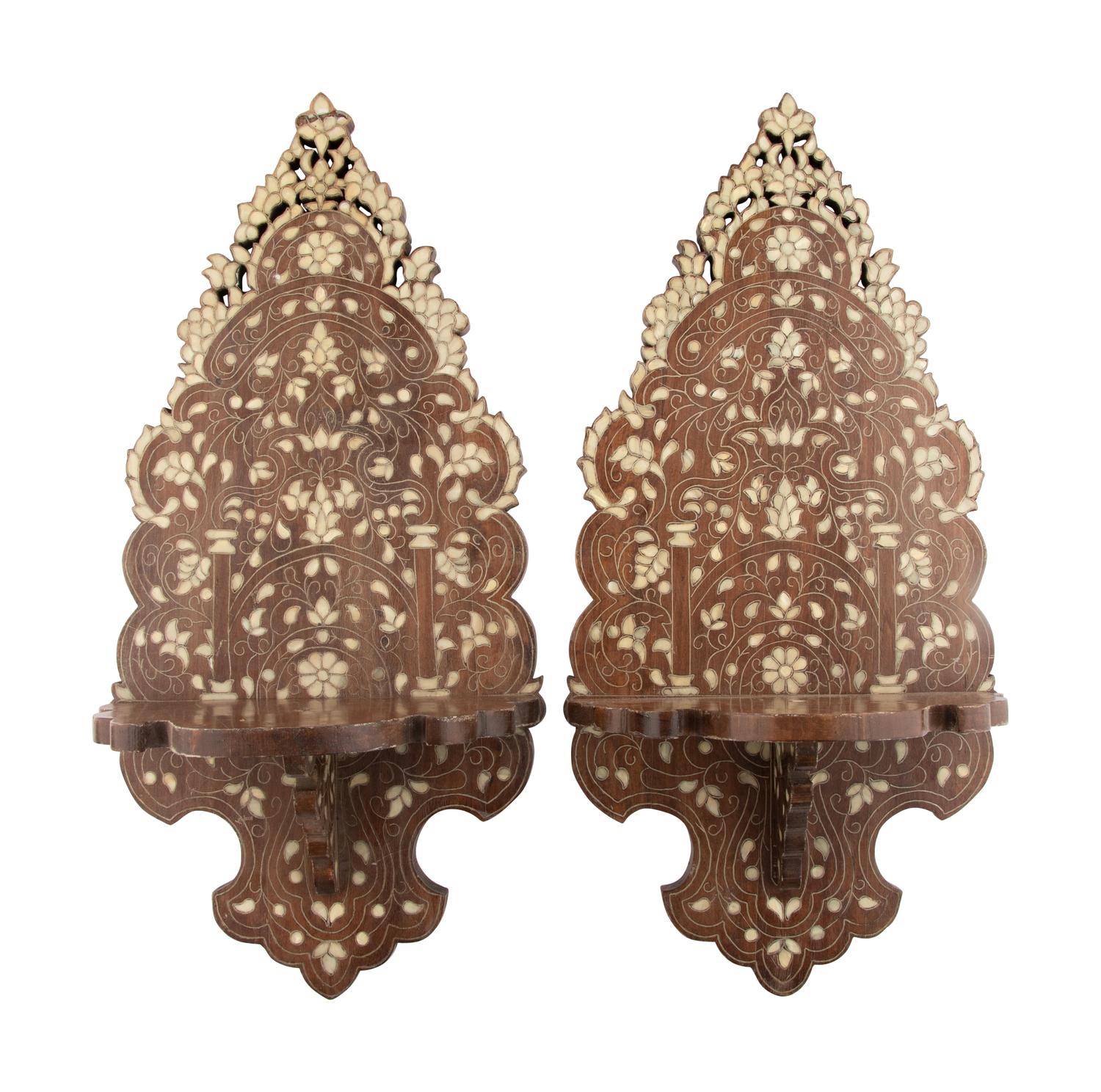 A Pair of Syrian Mother of Pearl Inlaid Lantern Shelves