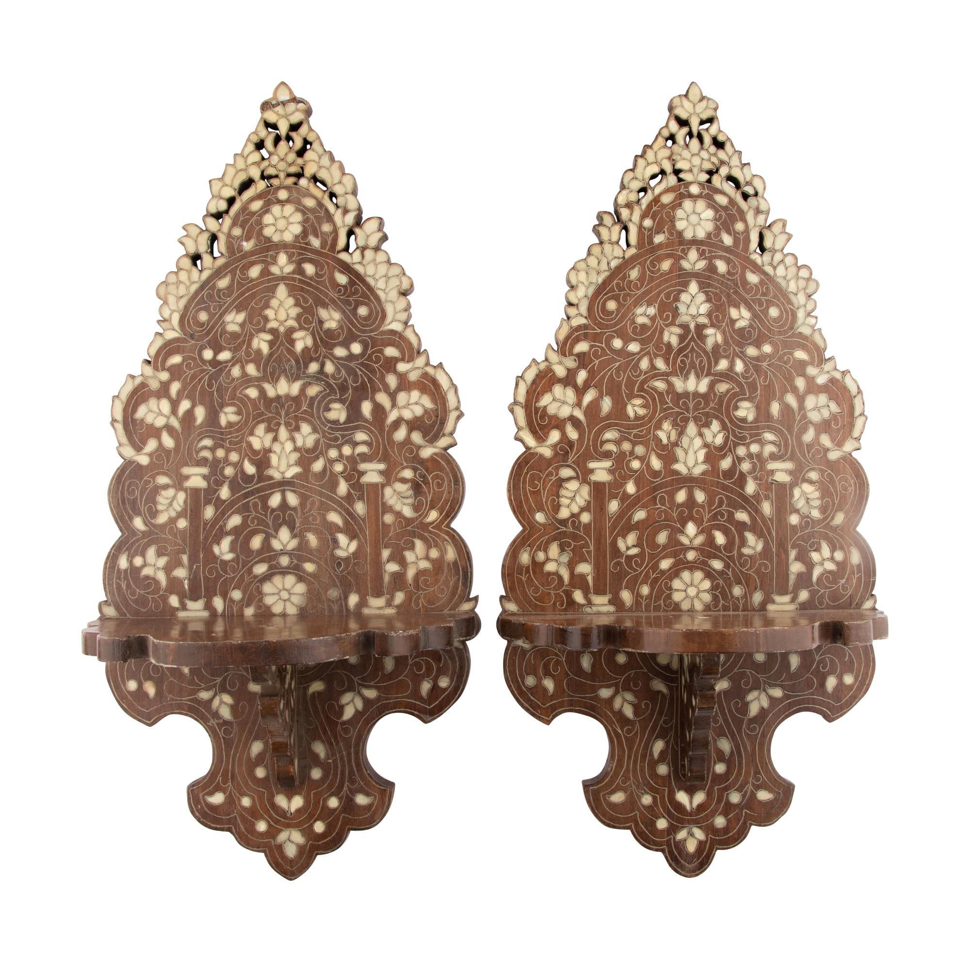 A Pair of Syrian Mother of Pearl Inlaid Lantern Shelves