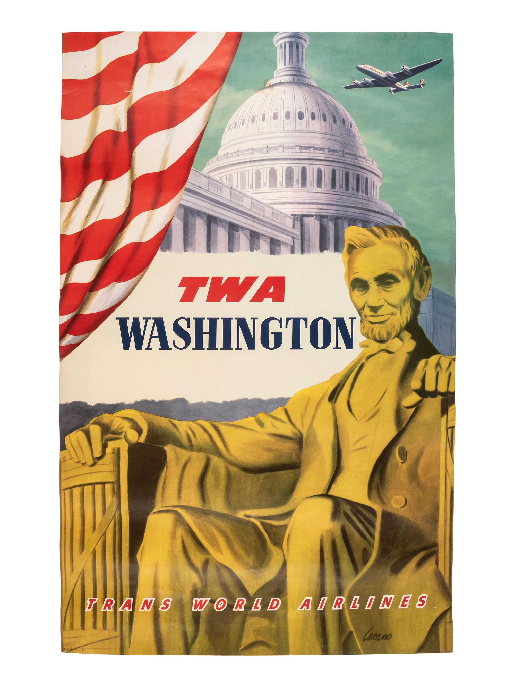 [TRAVEL]. A group of 2 TWA posters promoting travel to Washington, DC, and New England. Ca 1950s.