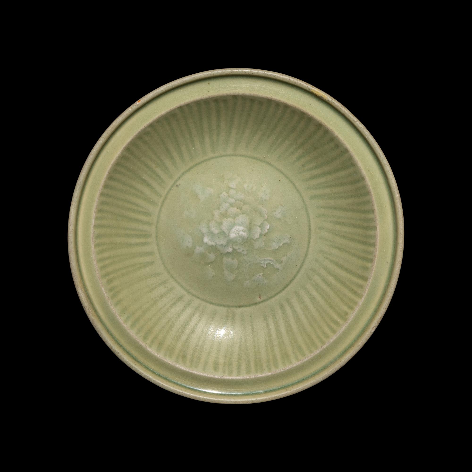 A Chinese Longquan Celadon Porcelain 'Peony' Charger, Ming Dynasty 明 龍泉窯刻牡丹紋大盤