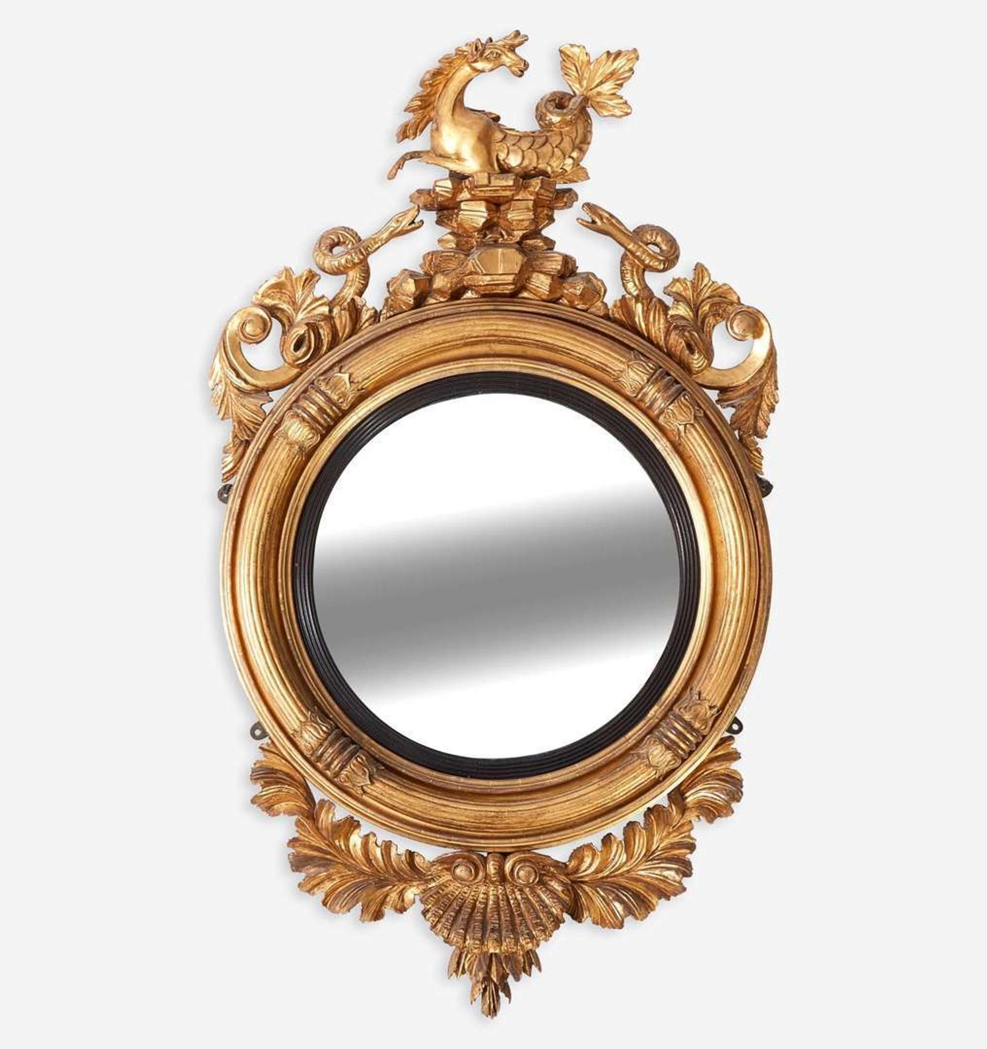A Regency Carved Giltwood Convex Mirror Thomas Fentham & Co., circa 1810