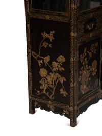 A Pair of Chinese Gilt Decorated Black Lacquer Vitrine Cabinets