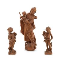 Three Carved Wood Figural Groups