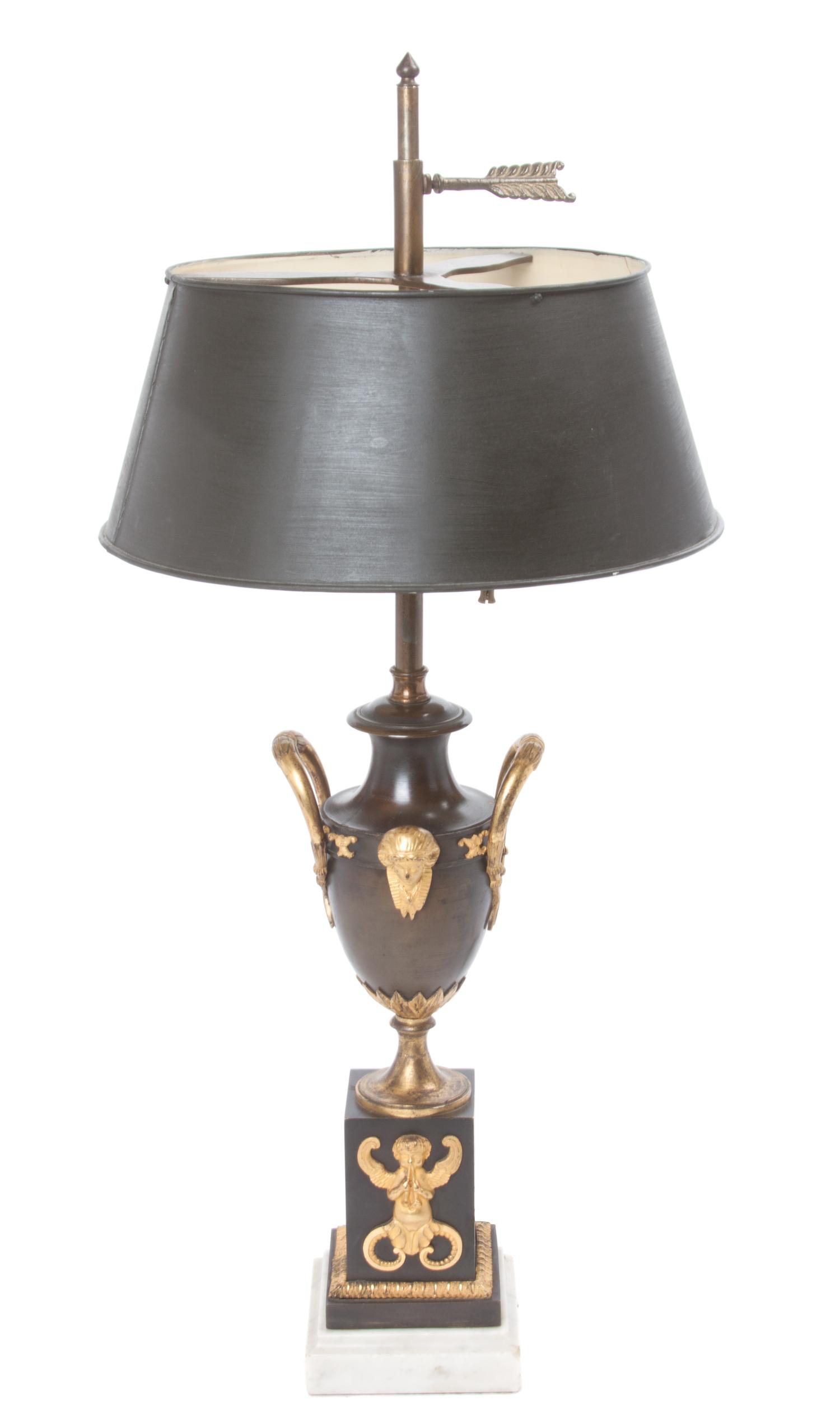 An Empire Gilt and Patinated Bronze Urn Height 24 1/2 inches.