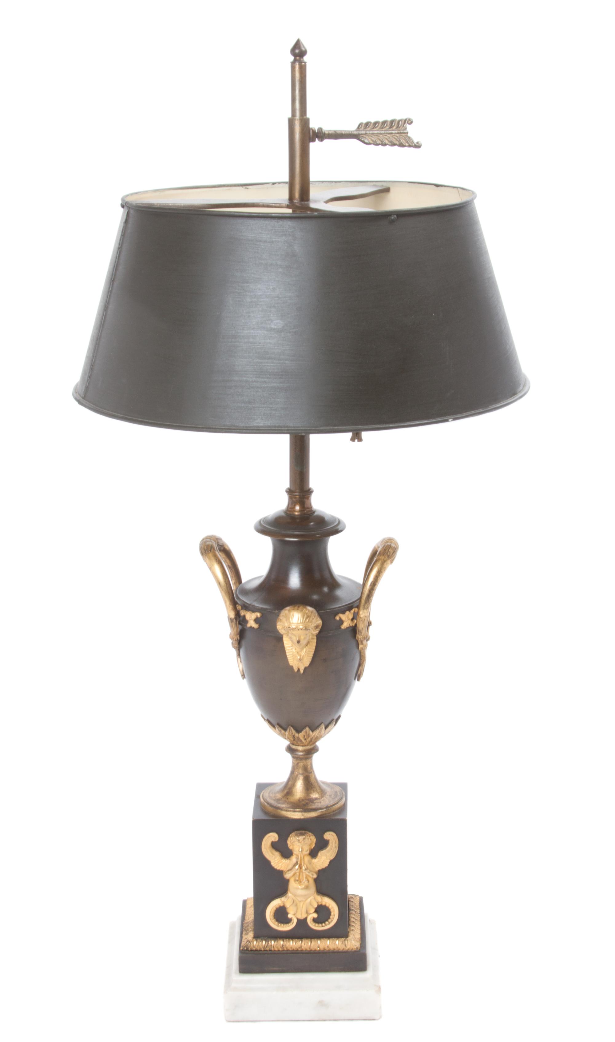 An Empire Gilt and Patinated Bronze Urn Height 24 1/2 inches.