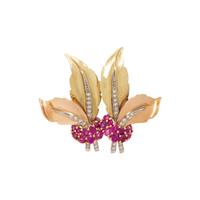 TRICOLOR GOLD, RUBY, AND DIAMOND BROOCH