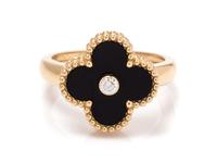 An 18 Karat Yellow Gold, Onyx and Diamond 'Alhambra' Ring, Van Cleef & Arpels,