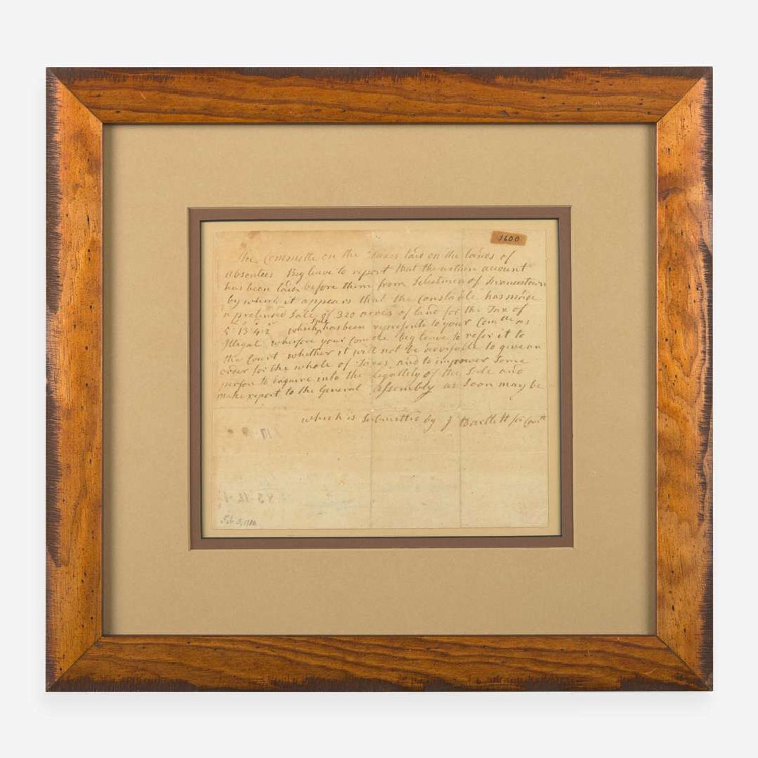 [Declaration of Independence] [New Hampshire] Bartlett, Josiah Autograph Document, signed
